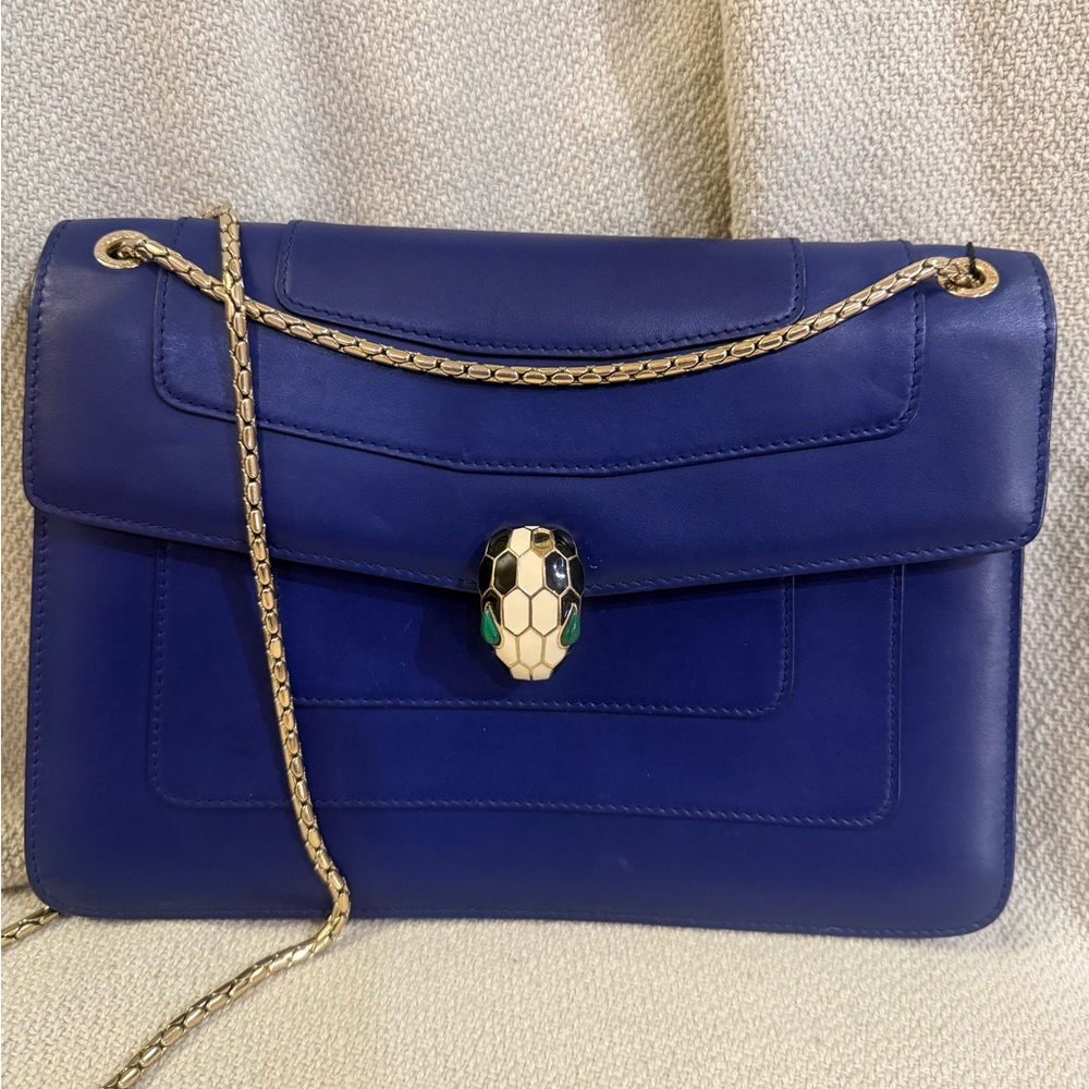 Bulgari Blue Calfskin Serpenti Forever Large Crossbody Bag w/ Card & Dust Bag